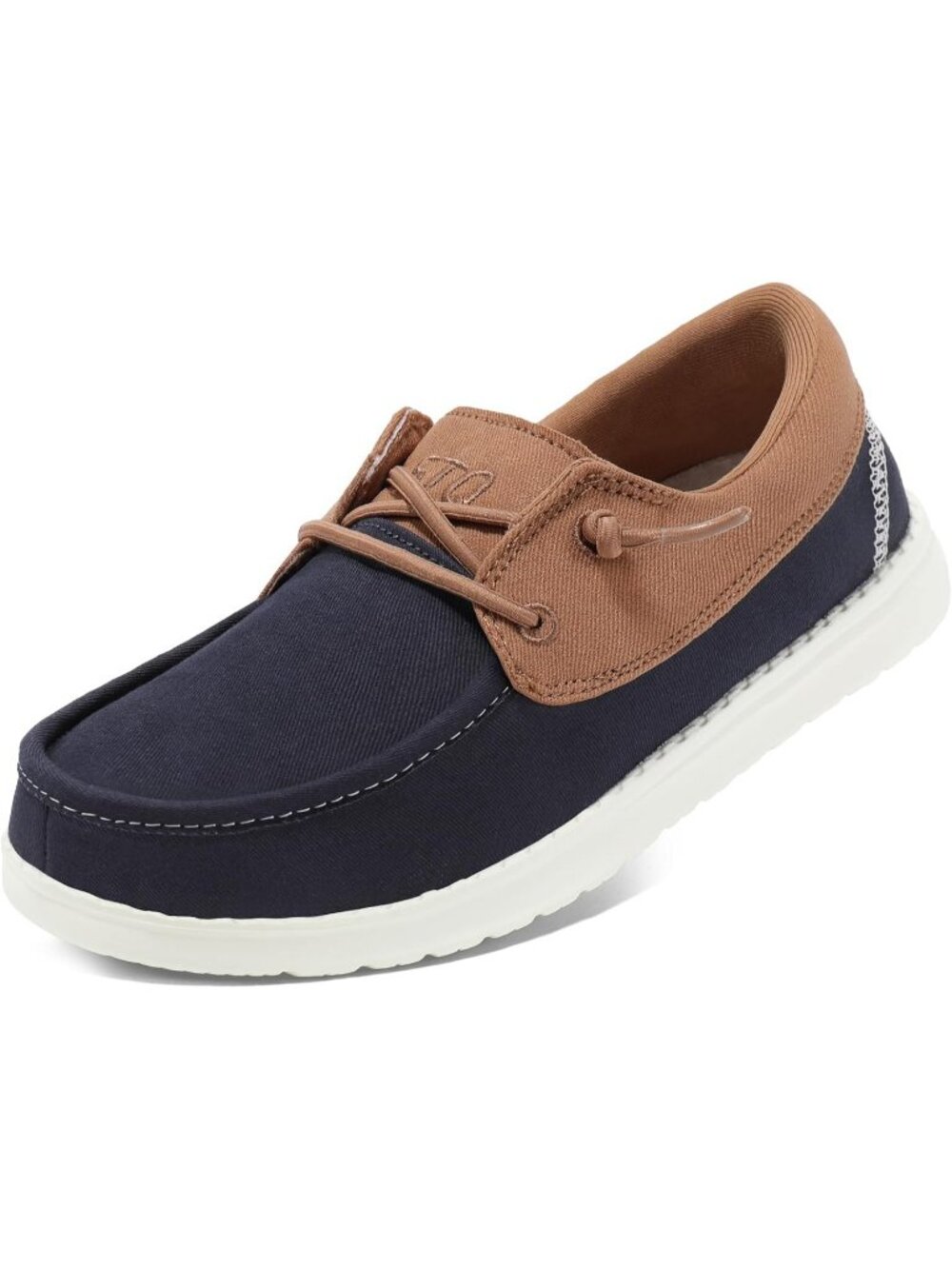 Women's Navy Brown Canvas Breathable Adjustable Laces Lightweight Loafers Shoes